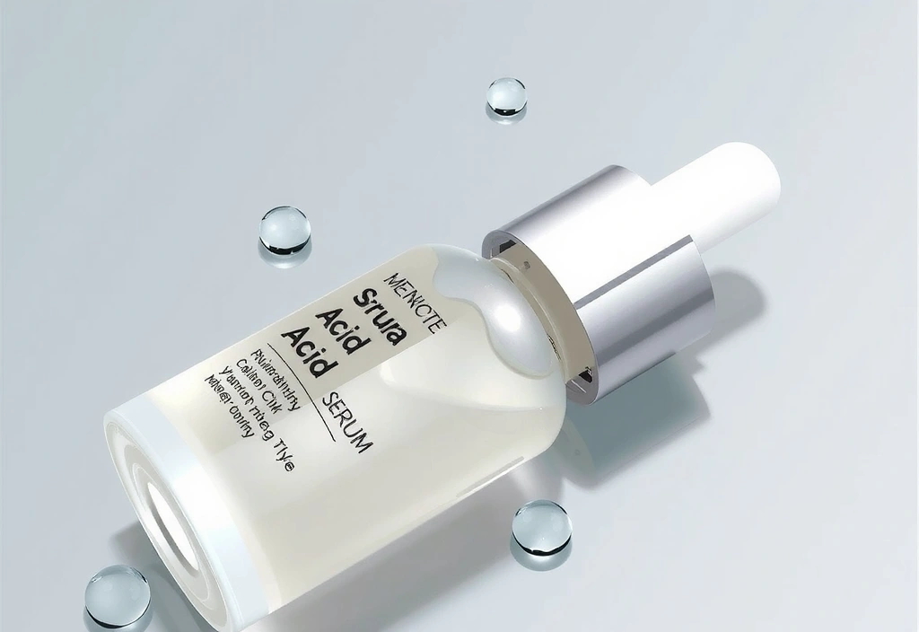 Hyaluronic acid serum bottle with water droplets