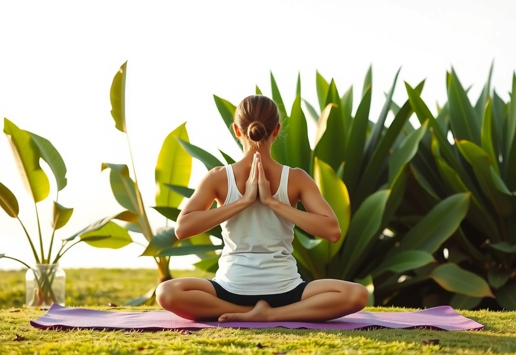 Person meditating in a calm, natural setting