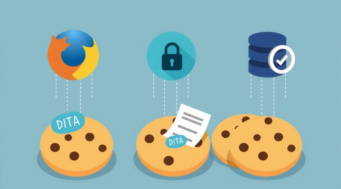 Illustration of browser cookies, small digital files representing data exchange.