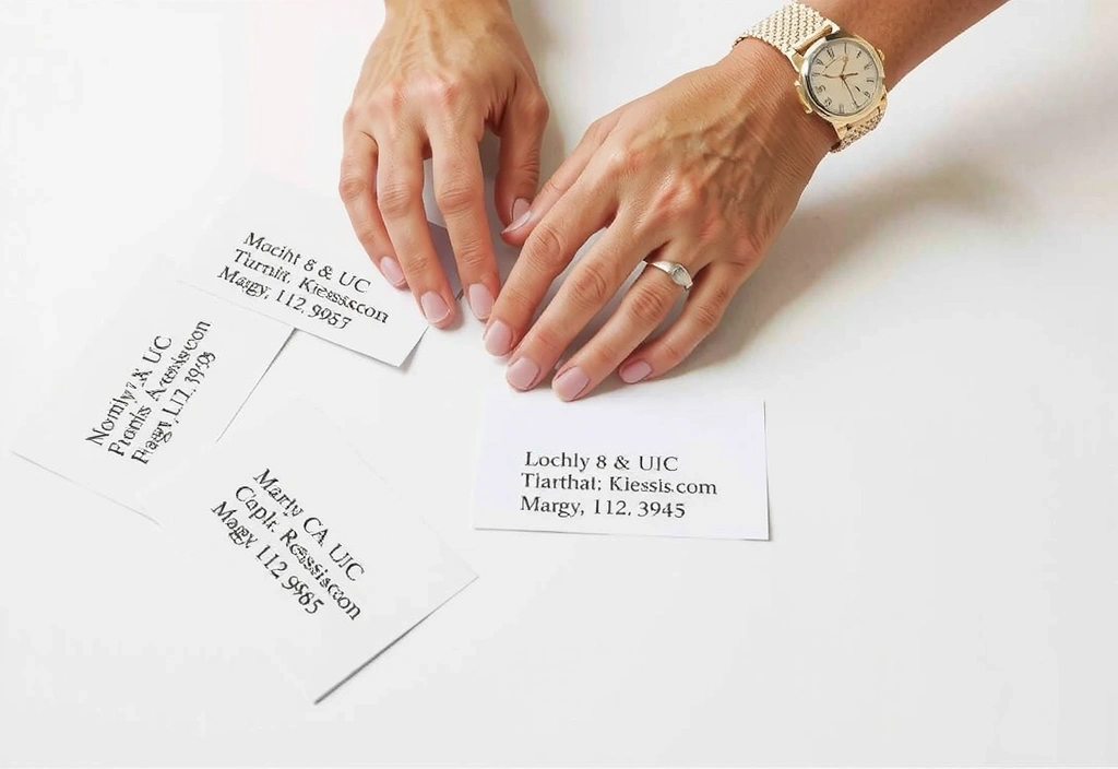 Illustration of a person organizing address cards