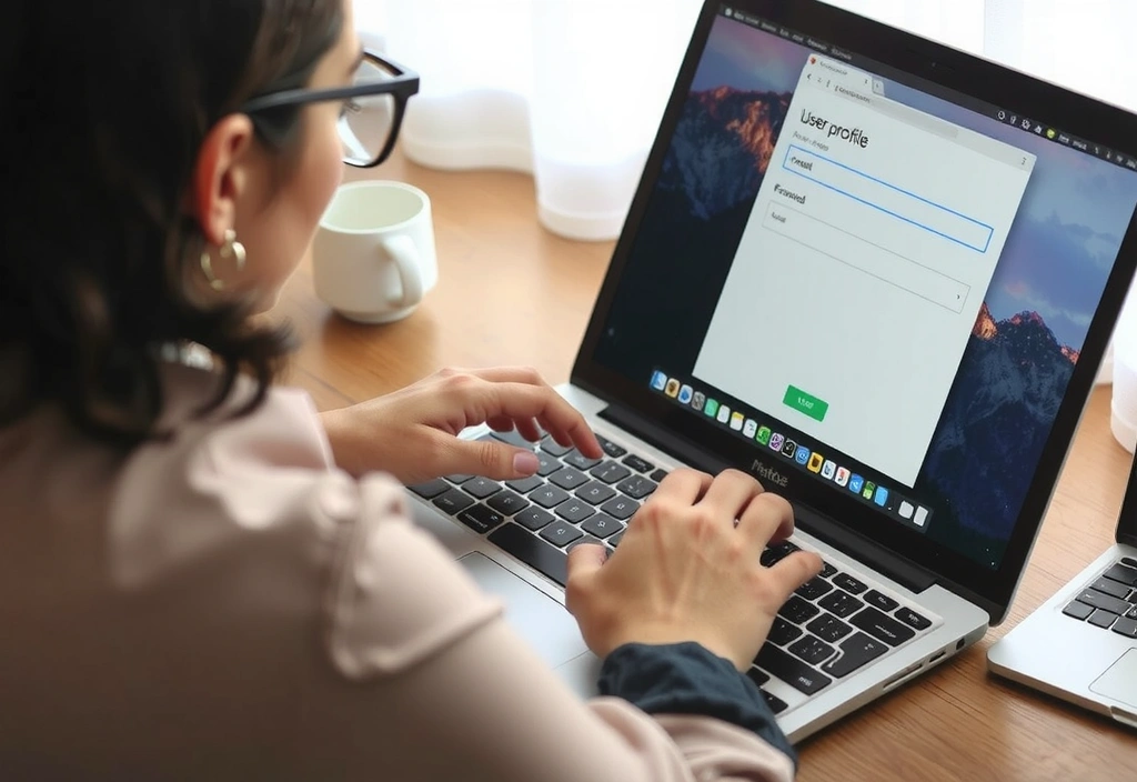 Illustration of a person updating their profile settings on a laptop