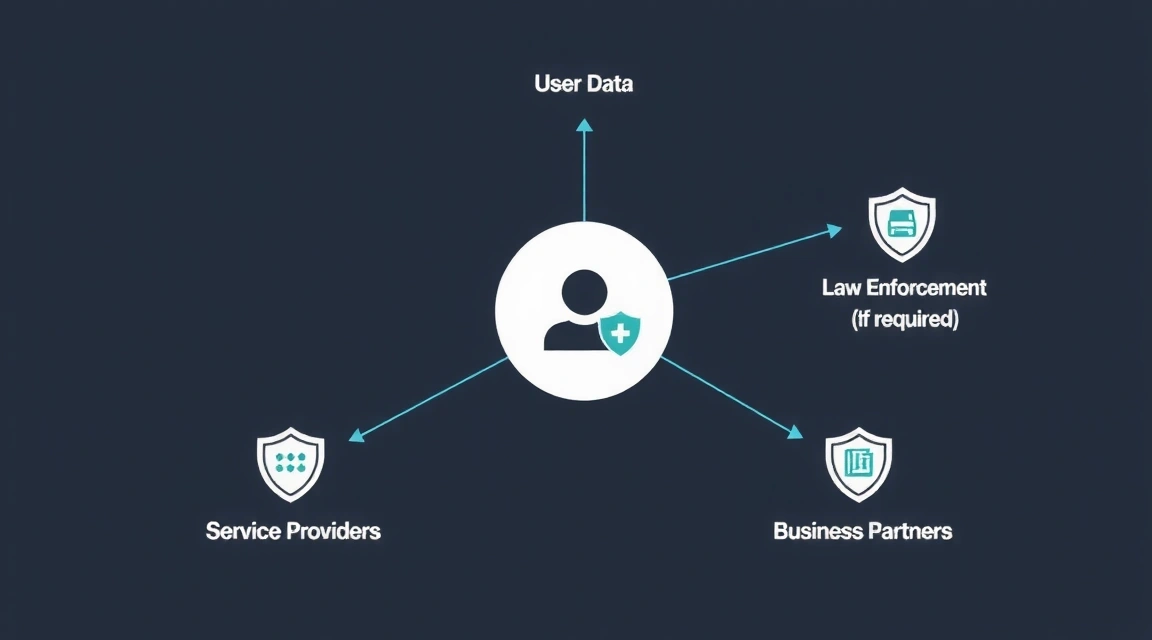 Data flow diagram with arrows pointing to different entities, representing data sharing and protection