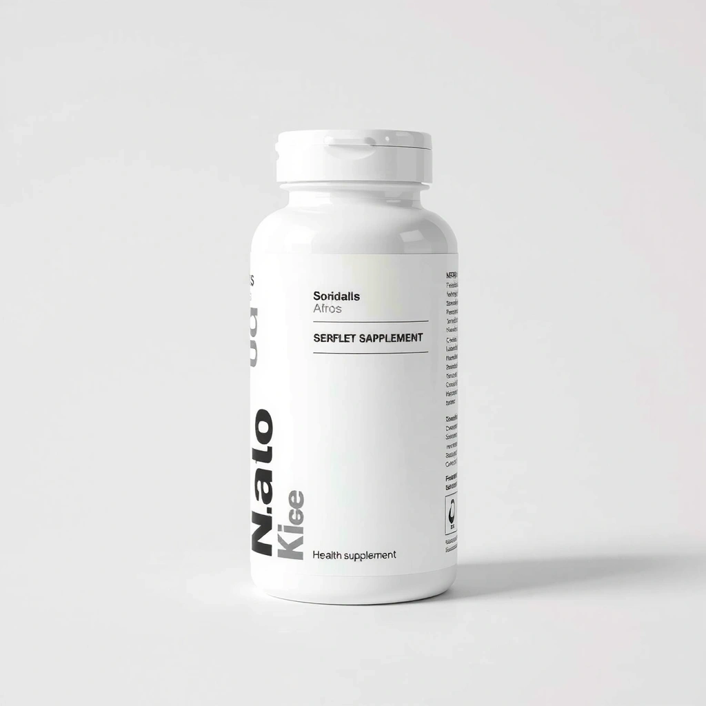 Product packaging design for a health supplement, elegant and modern.